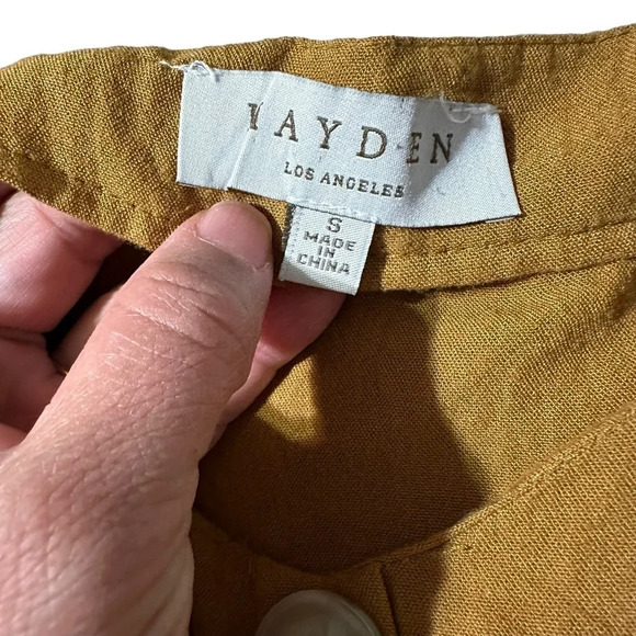 Hayden Los Angeles women's small crop button down mustard yellow blouse - Picture 3 of 5